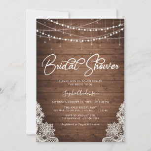 Mason Jars Rustic Wood Lights Lace Bridal Shower Invitation