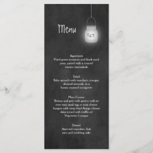 Mason Jars String Lights Chalkboard Menu Cards
