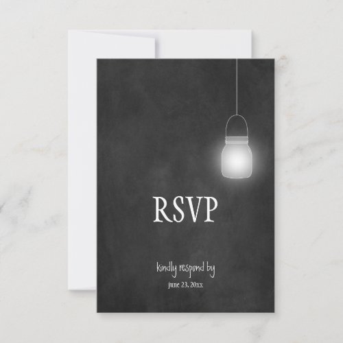 Mason Jars String Lights Chalkboard Wedding RSVP