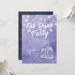 Mason Jars String Lights EAT Drink Party Invitation