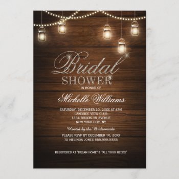 Mason Jars String Lights Elegant Bridal Shower Invitation by mydreamweddingnew at Zazzle