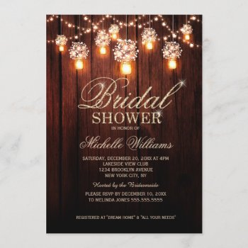 Mason Jars String Lights Elegant Bridal Shower Invitation by mydreamweddingnew at Zazzle