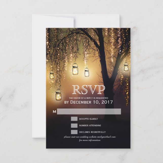 Mason Jars String Lights Elegant RSVP card (Front)