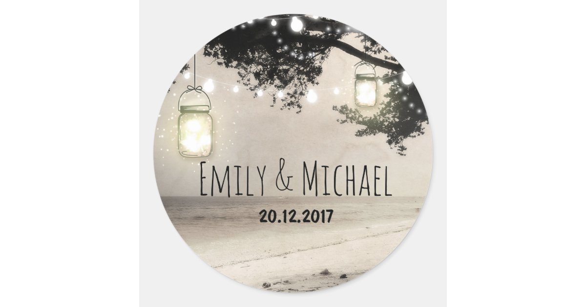 Mason Jars String Lights Elegant Rustic Wedding Classic Round Sticker ...