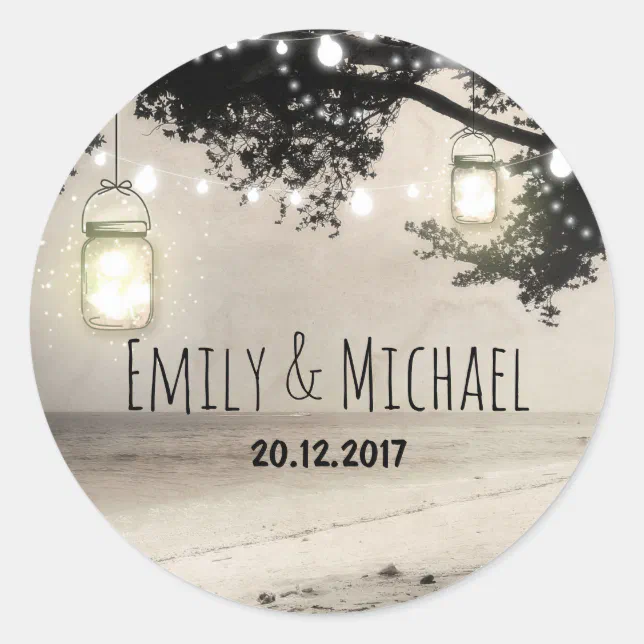 Mason Jars String Lights Elegant Rustic Wedding Classic Round Sticker ...