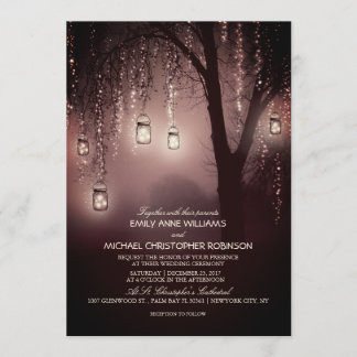 Mason Jars String Lights Elegant Rustic Wedding Invitation