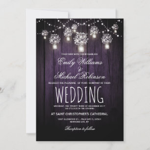 Mason Jars String Lights Elegant Rustic Wedding Invitation