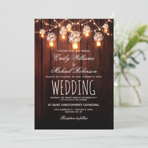 Mason Jars String Lights Elegant Rustic Wedding Invitation Zazzle