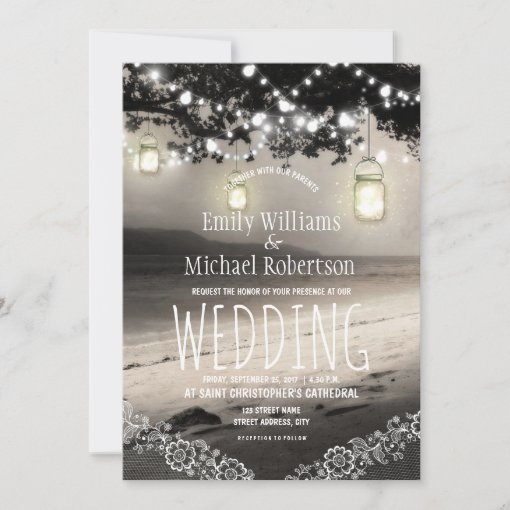 Mason Jars String Lights Elegant Rustic Wedding Invitation Zazzle