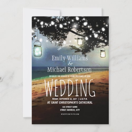 Mason Jars String Lights Elegant Rustic Wedding Invitation