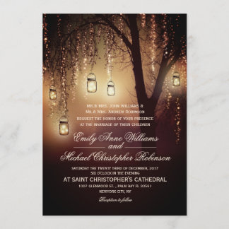 Mason Jars String Lights Elegant Rustic Wedding Invitation