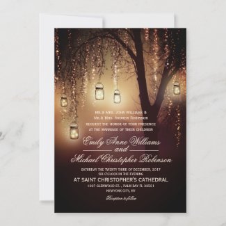 Mason Jars String Lights Elegant Rustic Wedding Invitation