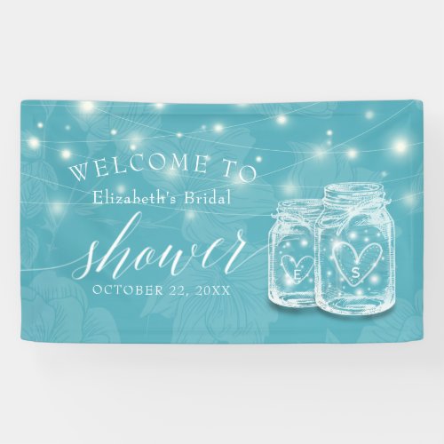 Mason Jars String Lights Floral Bridal Shower Sign