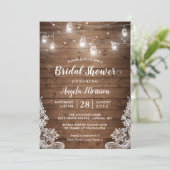 Mason Jars String Lights Rustic Lace Bridal Shower Invitation (Standing Front)