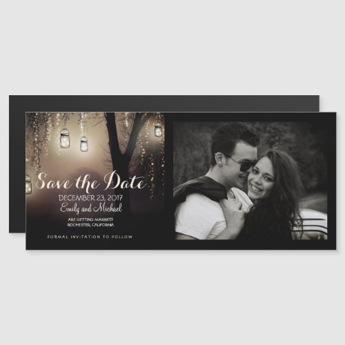 Mason Jars String Lights save the date photo card - Rustic mason jars and string lights wood background wedding save the date customizable photo card for summer, fall, spring or winter wedding! Perfect design for the country wedding with mason jars lighting and strings of lights decor. Contact me for any support in design customization. Matching products available