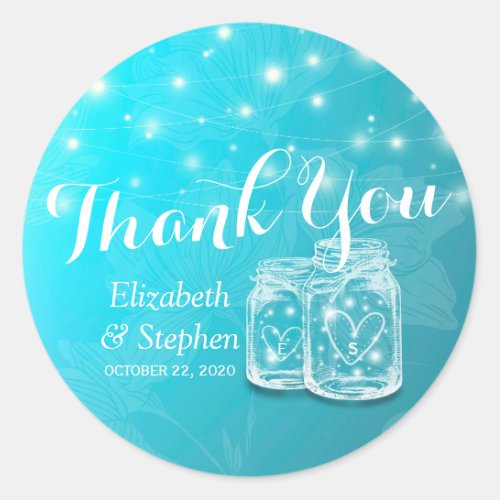 Mason Jars  String Lights Wedding Favor Thank You Classic Round Sticker