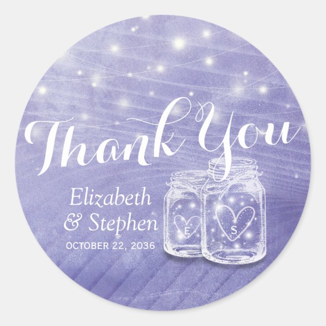 Mason Jars & String Lights Wedding Favor Thank You Classic Round Sticker (Front)