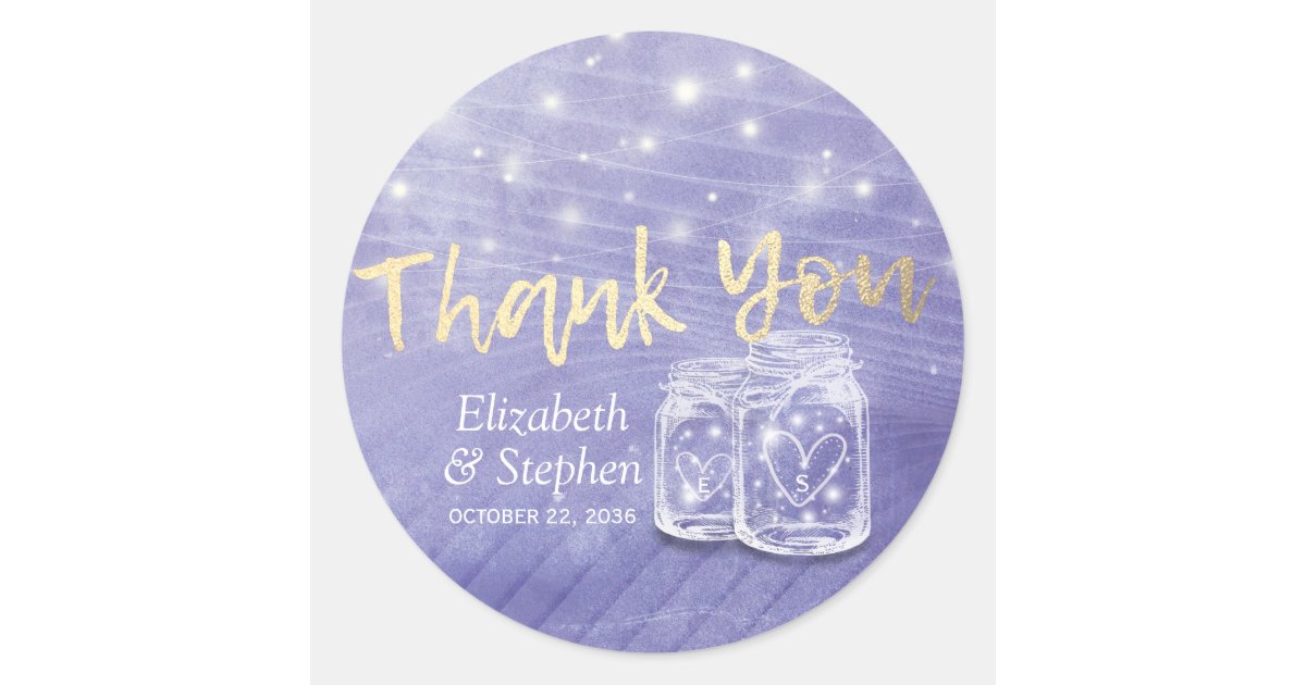 Mason Jars & String Lights Wedding Favor Thank You Classic Round ...
