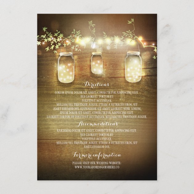 Mason Jars String Lights Wedding Information Invitations