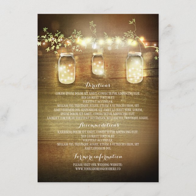 Mason Jars String Lights Wedding Information Cards (Front)