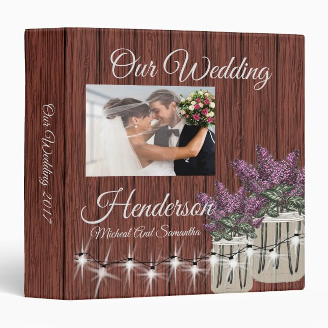 Mason Jars String Lights Wedding Photo Album 3 Ring Binder (Front/Spine)