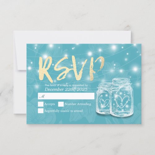 Mason Jars String Lights Wedding RSVP Kindly Reply