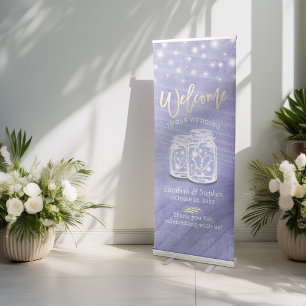Mason Jars String Lights Wedding Welcome Retractable Banner