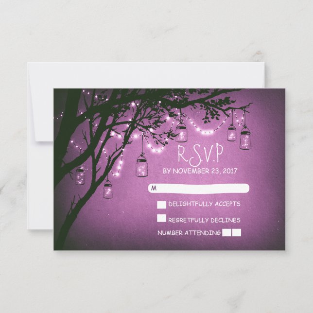 Mason jars tree country rustic wedding RSVP cards (Front)