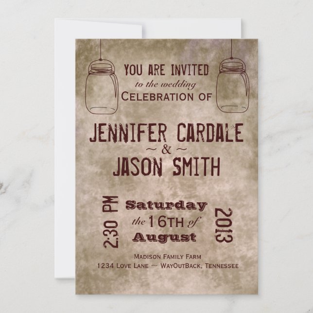 Mason Jars Vintage Country Wedding Invitations (Front)