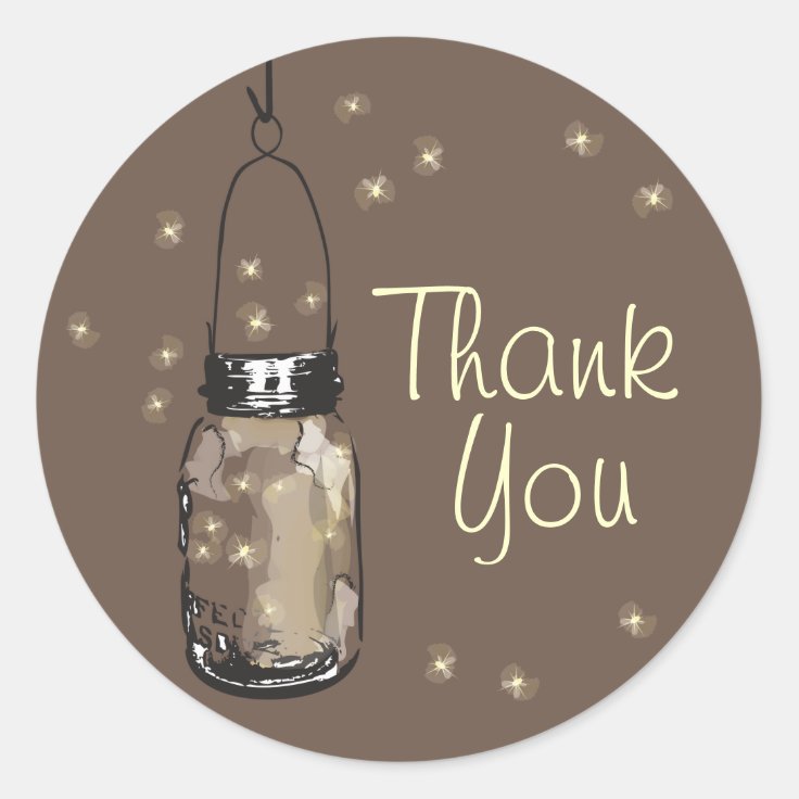 Mason Jars With Fireflies Thank You Round Sticker | Zazzle