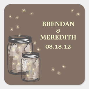 Mason Jars with fireflies Wedding Square Sticker