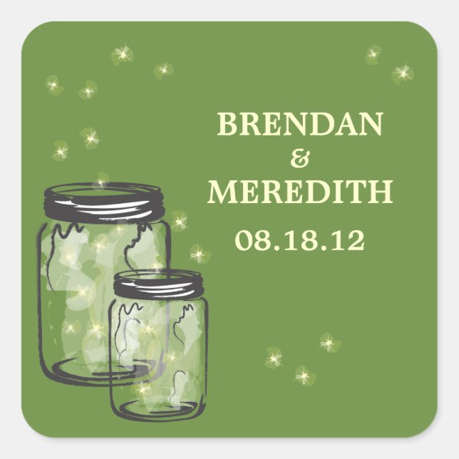 Mason Jars with fireflies Wedding Square Sticker (Front)