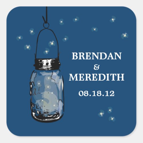 Mason Jars with fireflies Wedding Square Sticker