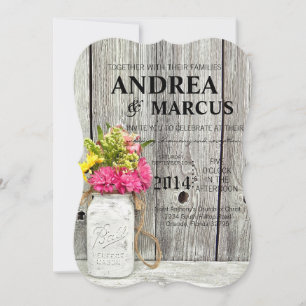 Mason Jars with Wildflowers 5x7 Wedding Invitation