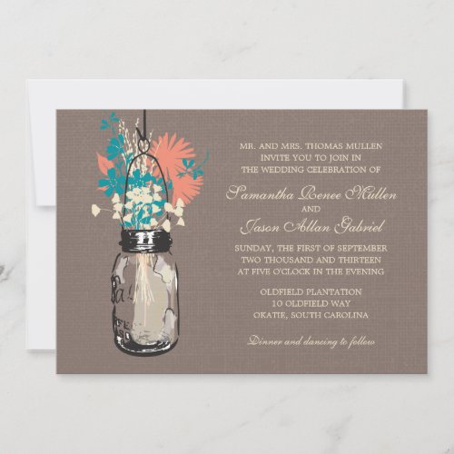 Mason Jars with Wildflowers Bridal Shower Invitation