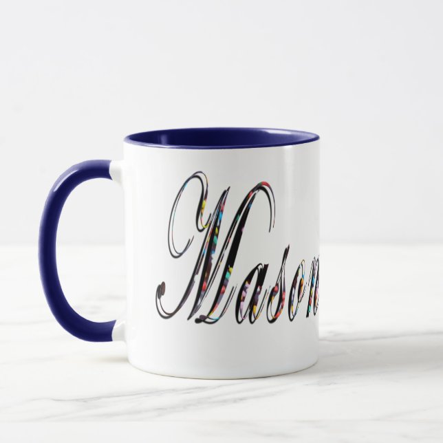 Mason, Name, Logo, Blue Combo Coffee Mug. Mug (Left)