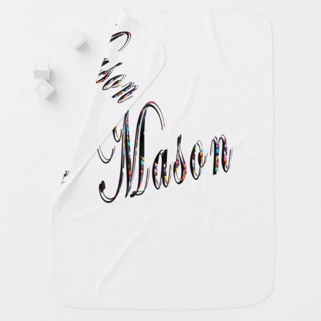 Mason, Name, Logo, White Snugly Baby Blanket. Stroller Blanket (In Situ)