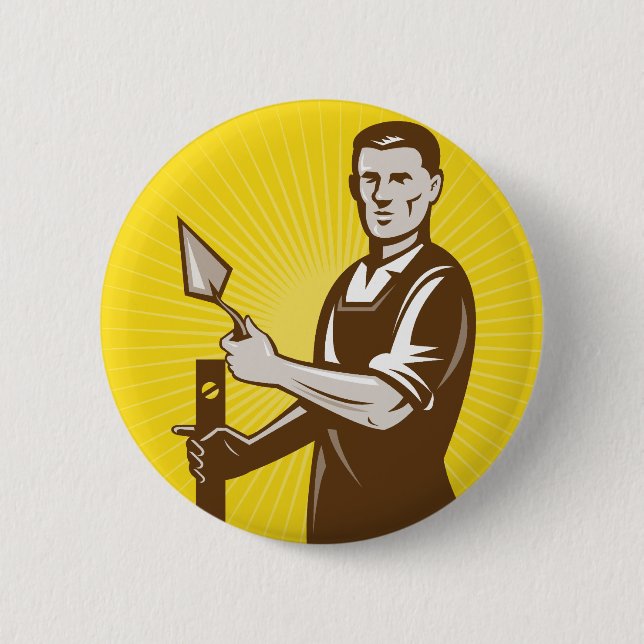 mason plasterer construction worker button (Front)