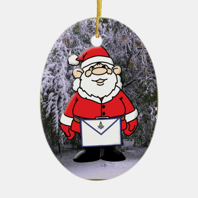 Mason Santa in the snow Ceramic Ornament (Front)
