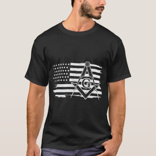 Mason Square _ Compass Masonic US Flag Freemason S T_Shirt