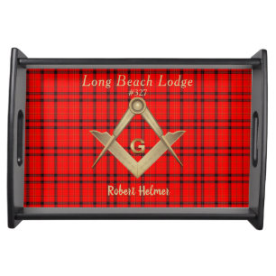 Mason Symbol Red Plaid Monogramed Serving Tray