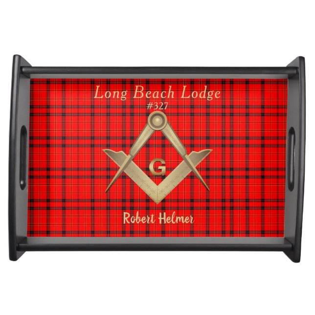 Mason Symbol Red Plaid Monogramed Serving Tray (Front)