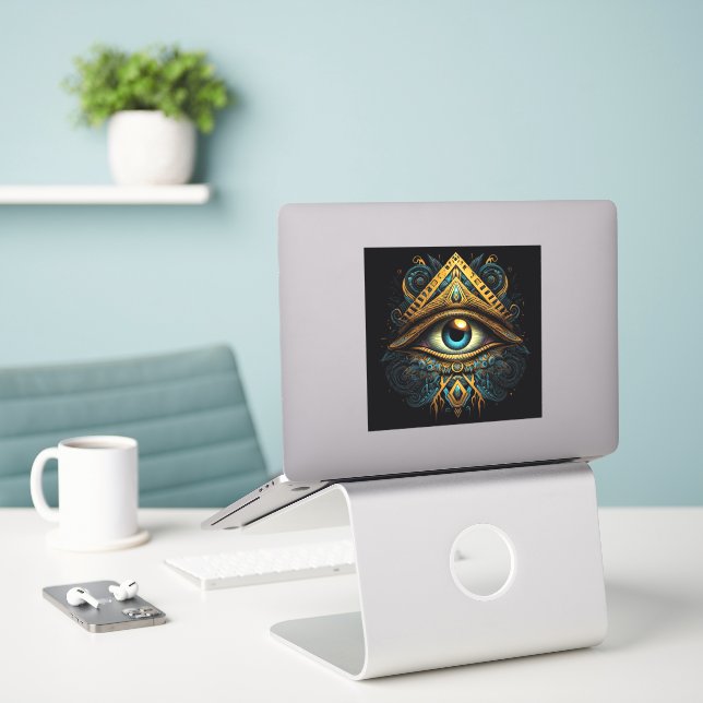 Masonic All Seeing Eye Sticker (Laptop On Desk)