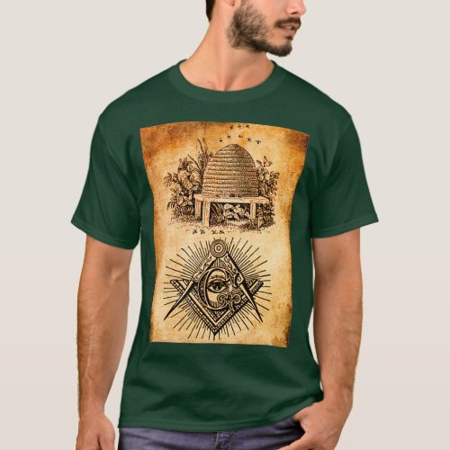 Masonic beehive symbol  Freemason lodge square T_Shirt