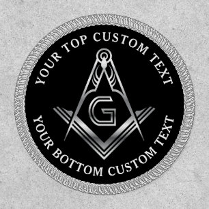 Masonic Black Silver Square and Compass Freemason Patch