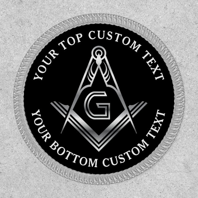 Masonic Black Silver Square and Compass Freemason Patch (Front)
