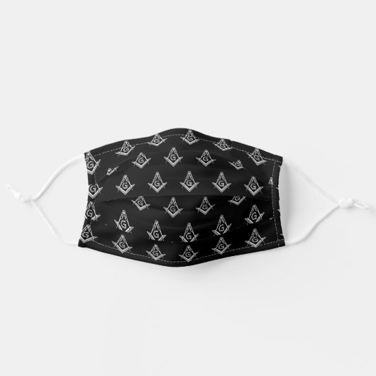 Masonic Black White Freemason Square Compass Adult Cloth Face Mask (Front, Unfolded)