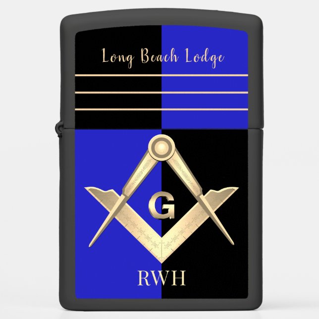 Masonic Blue and Black Monogrammed Zippo Lighter (Front)