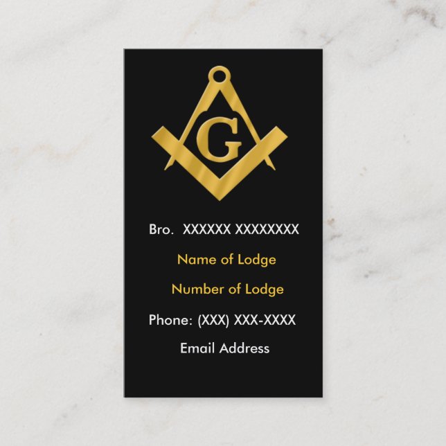 Masonic Business Black and Gold Business Card (Front)