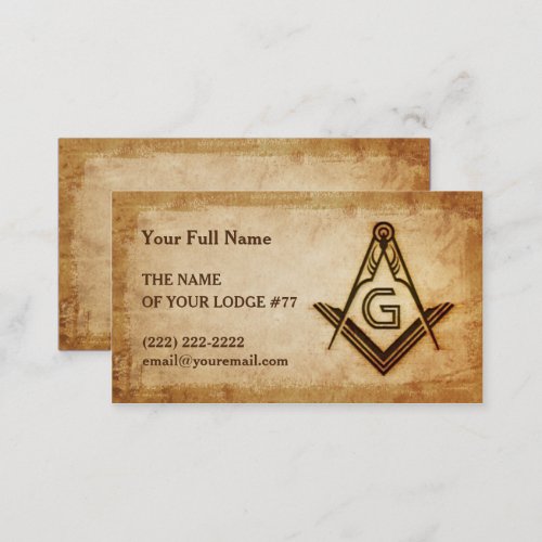 Masonic Business Card Template  Rustic Parchment
